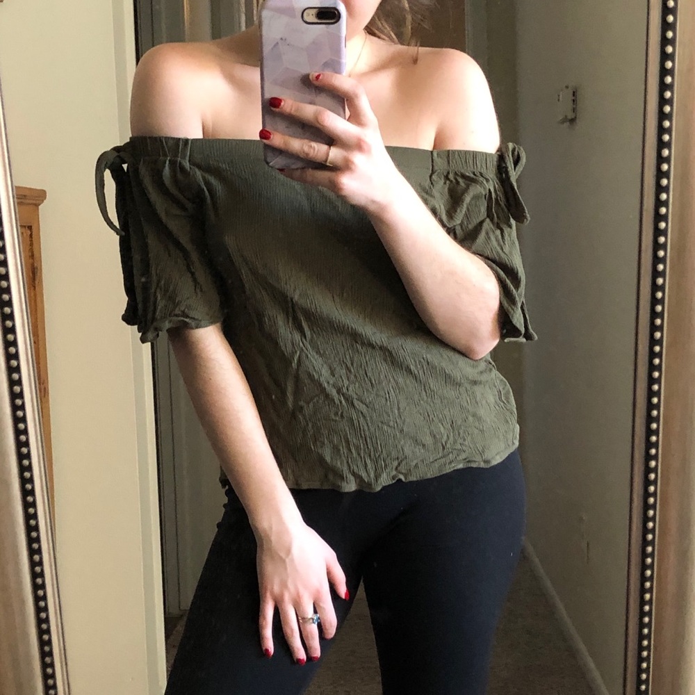 Olive green off the shoulder top
